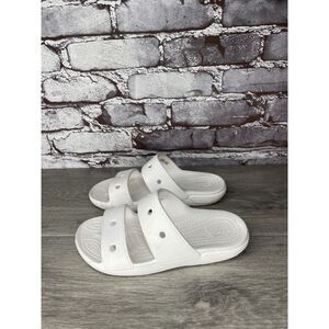Crocs Unisex Classic Two Strap White Rubber Flat Slide Lightweight Sandals J2 US